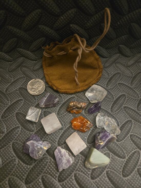 Other - Mixed Crystal & Mineral Lot with Drawstring Pouch Beginner Collection Quartz Ame